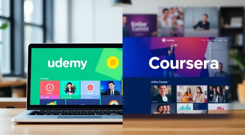 Imagen de comparación entre Udemy y Coursera.