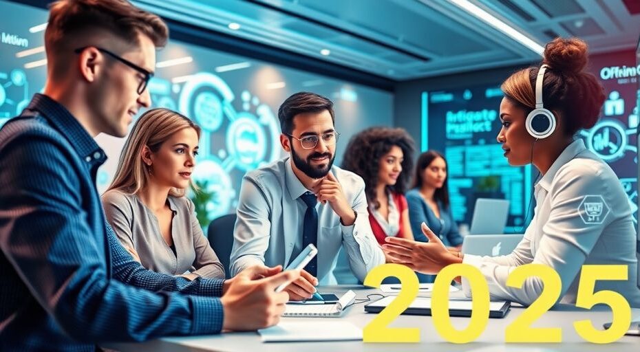 Profesionales colaborando en un entorno de inteligencia artificial.