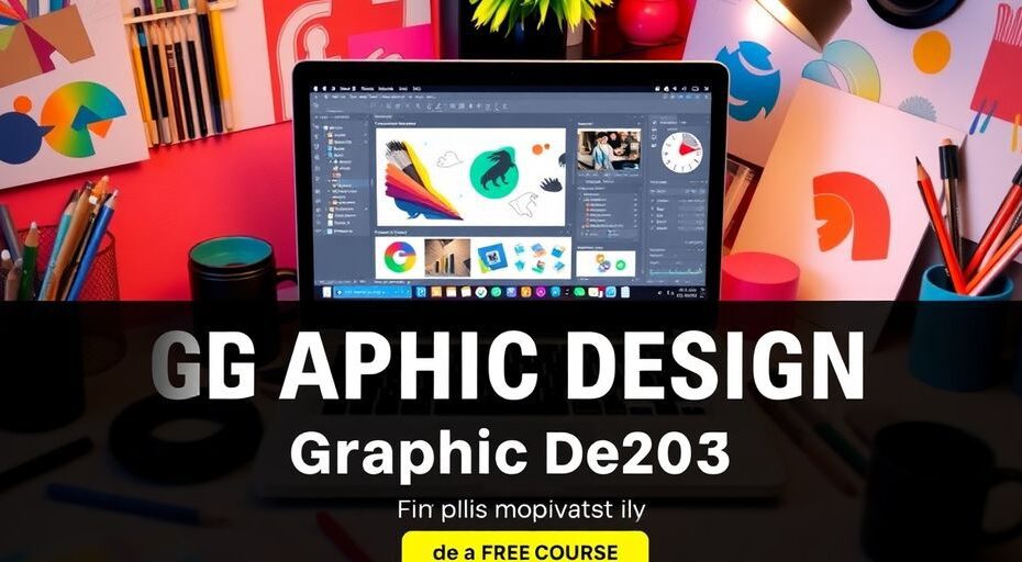 Espacio creativo con herramientas de diseño gráfico coloridas.